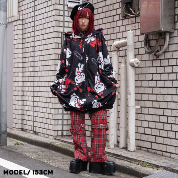 ACDC RAG - Gloomy Bear Dark Gloomy Oversized Zip Up Hoodie - Picture 2 of 5